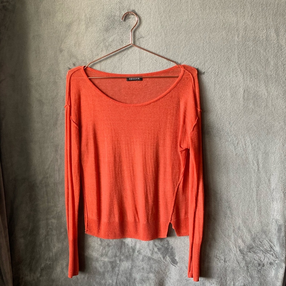 Trouve Linen Blend Asymmetrical Sweater Orange
